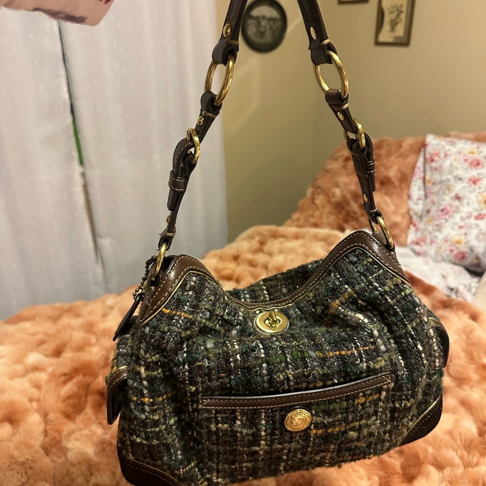 Coach Tweed and suede Turnlock Shoulder Bag 2006